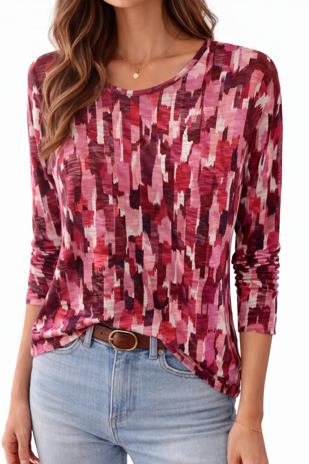 Pink Multicoloured Patterned Long Sleeve T-Shirt
