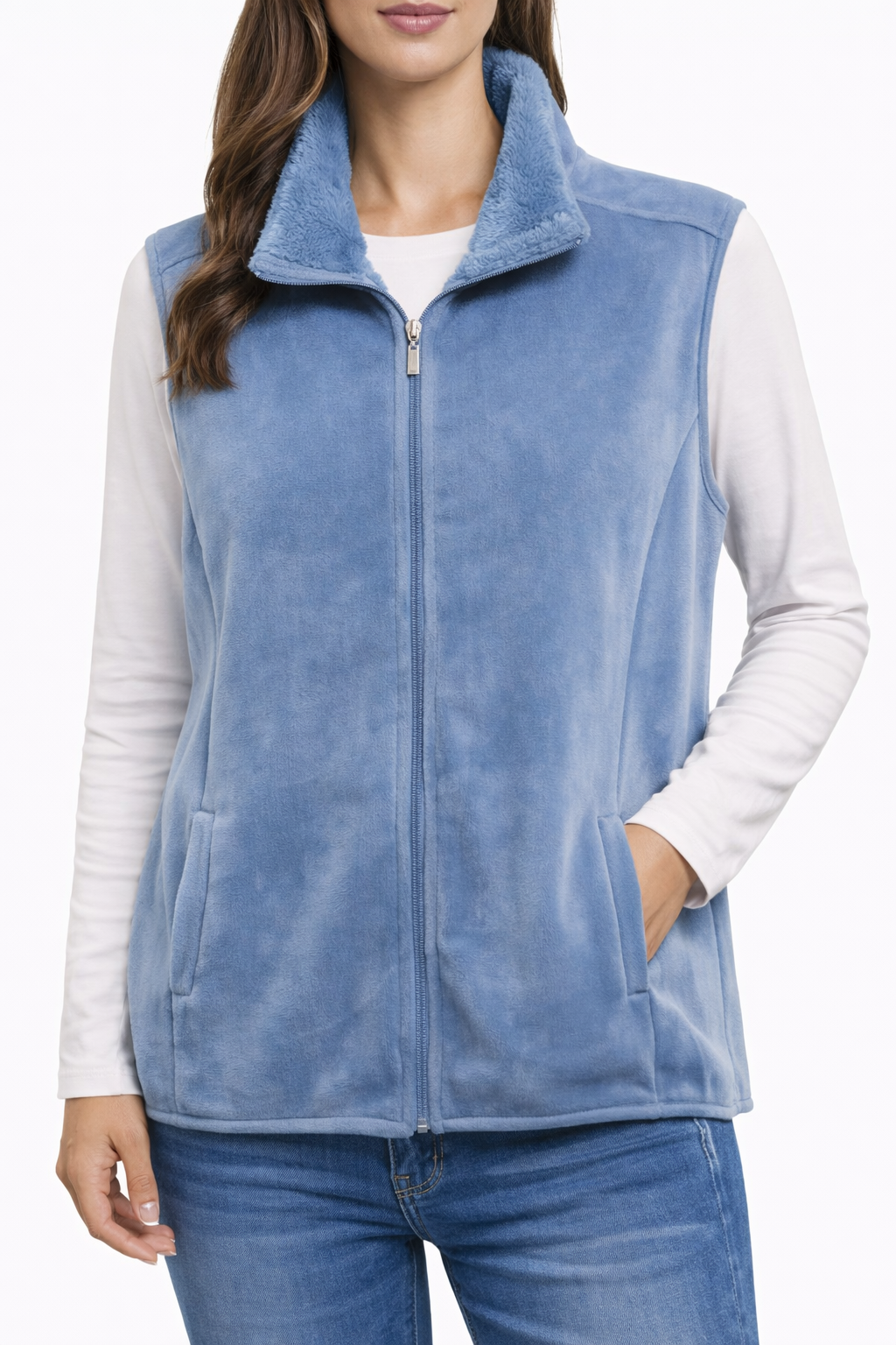 Blue Zip-Up Sherpa Vest