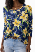 Navy Blue Floral Patterned Long Sleeve T-Shirt.png