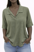 Olive Green Notch-Neck Blouse