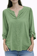 Light Green Notch-Neck Blouse