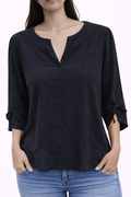 Black Notch-Neck Blouse