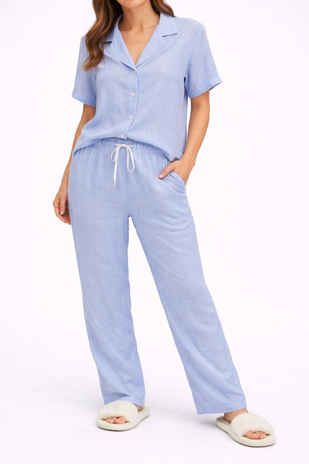 Light Blue Linen Pajama Set