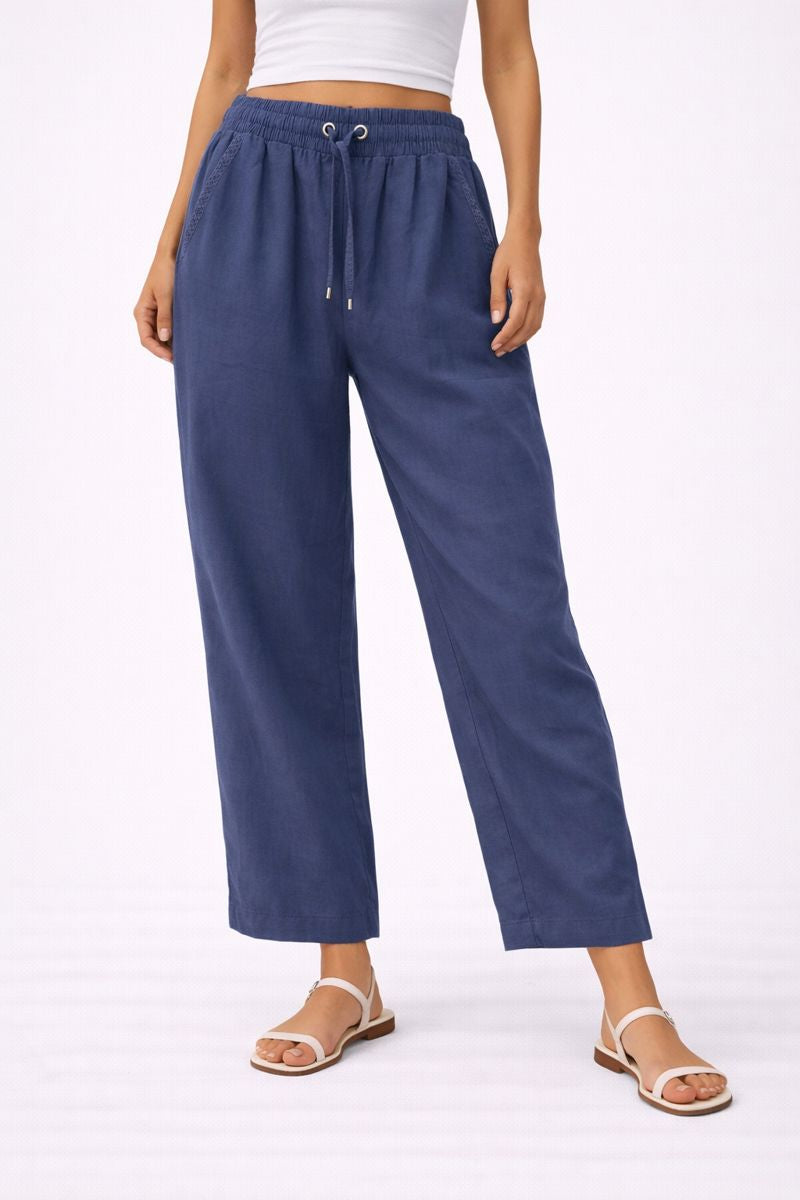 Navy Blue Relaxed Fit Linen Pants
