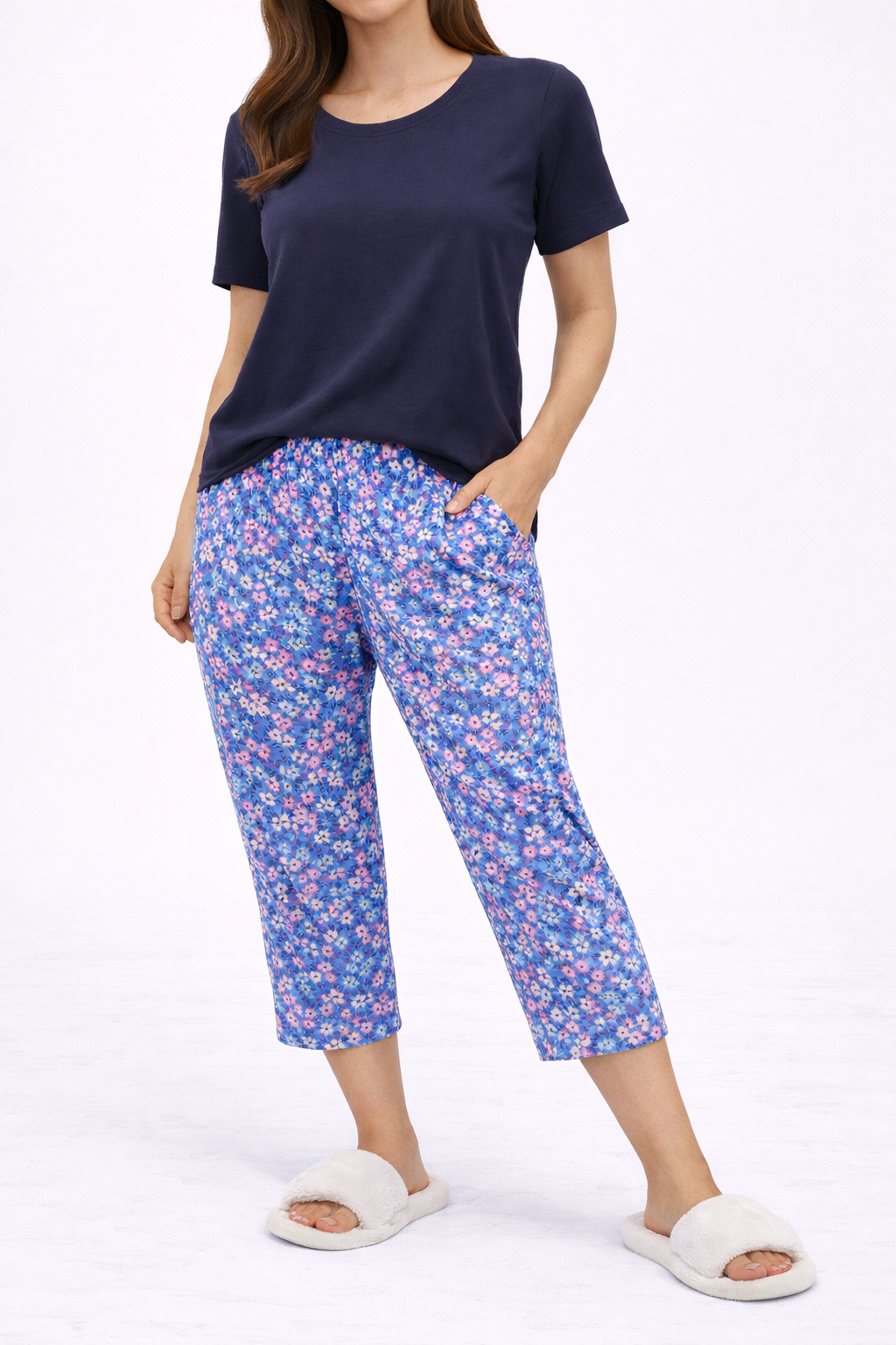 Navy Floral Capri Pajama Set