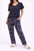 Navy Leaf Pattern Lounge Pajama Set