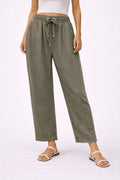 Olive green casual straight-leg pants