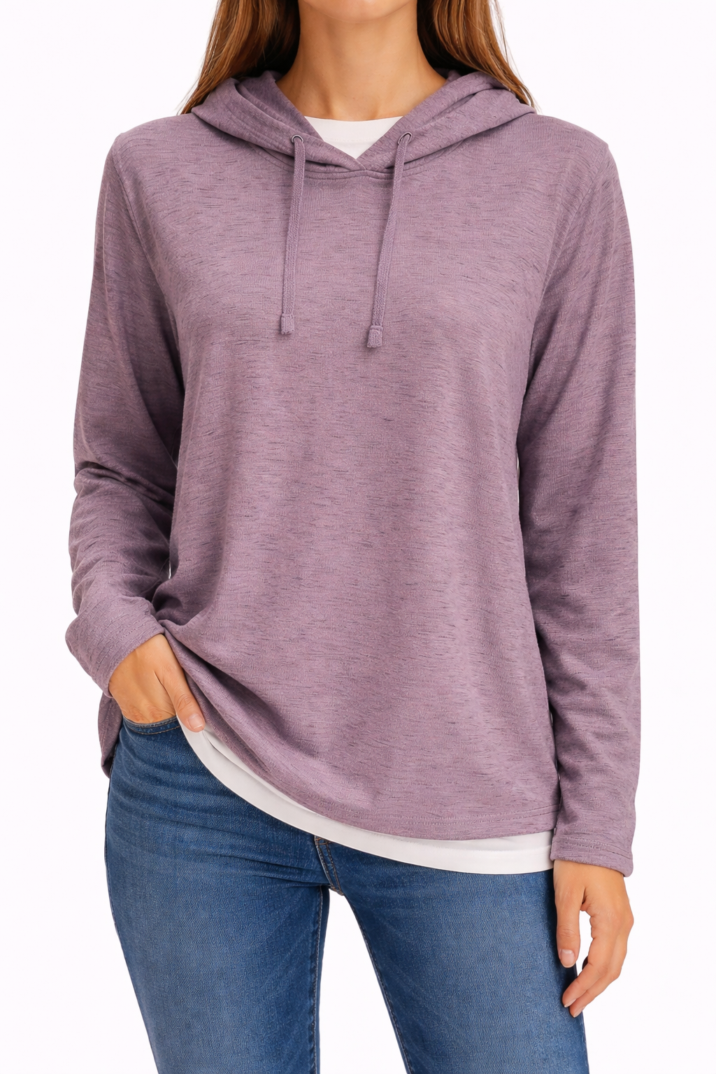 Purple Hooded Long Sleeve Top
