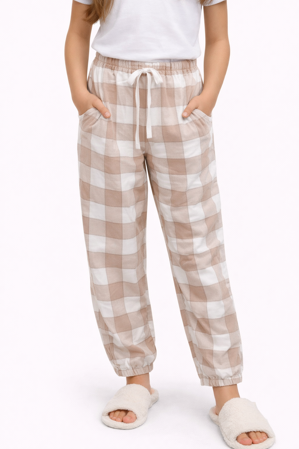 Girls Cream Check PJ Pants