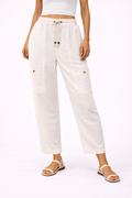 White Linen Cargo Pants