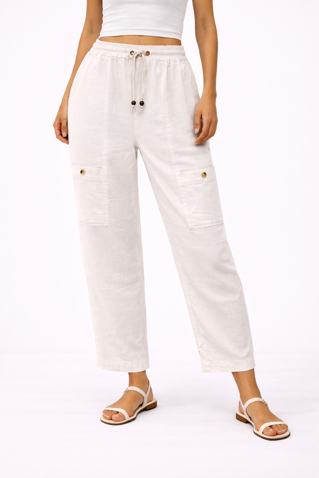 White Linen Cargo Pants