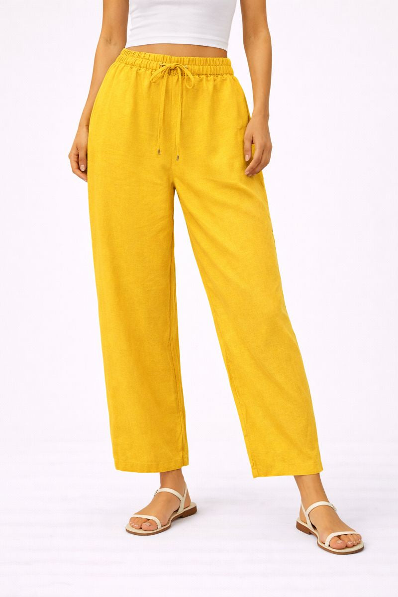 Bright Mustard Relaxed Fit Linen Pants