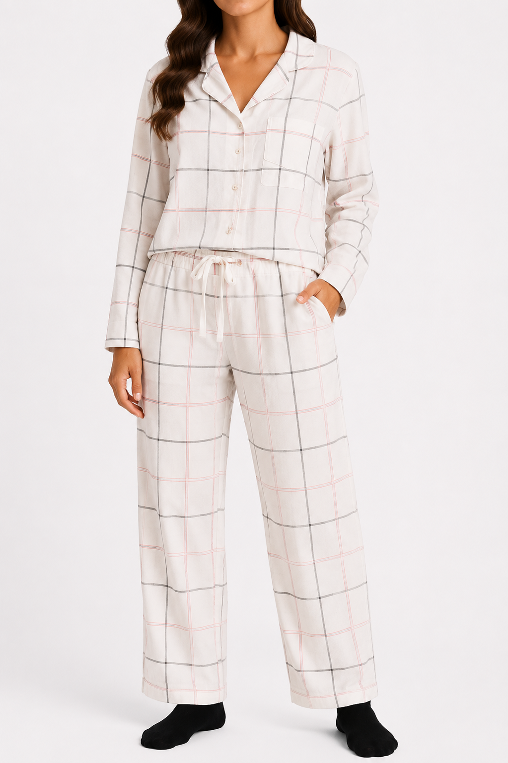 Ivory Grid Check Winter PJ Set