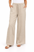 Classic Beige Wide-Leg Linen Pants With Drawstring