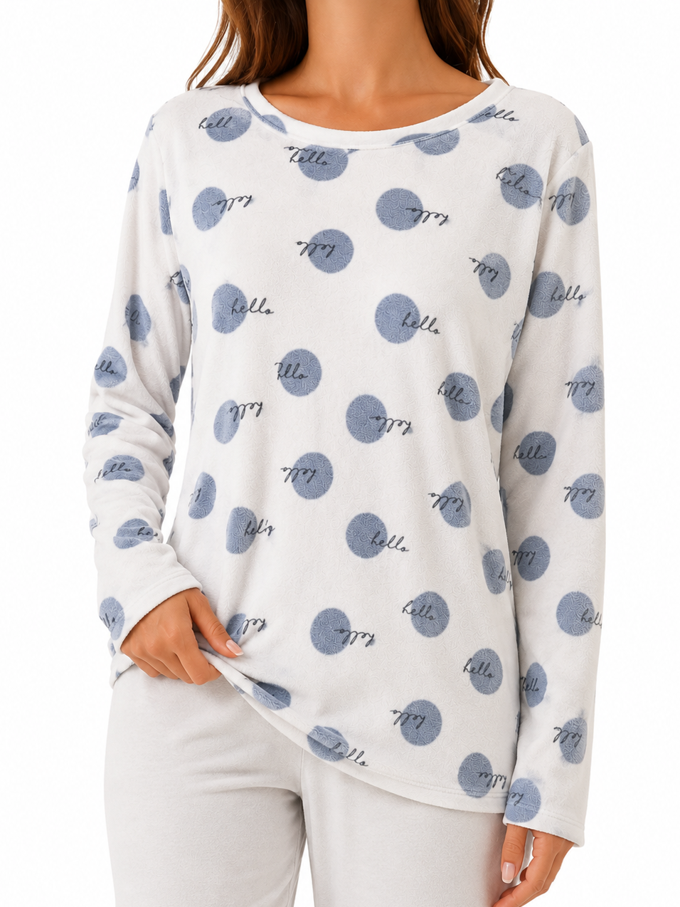 White with Grey Polka Dot Winter PJ Top