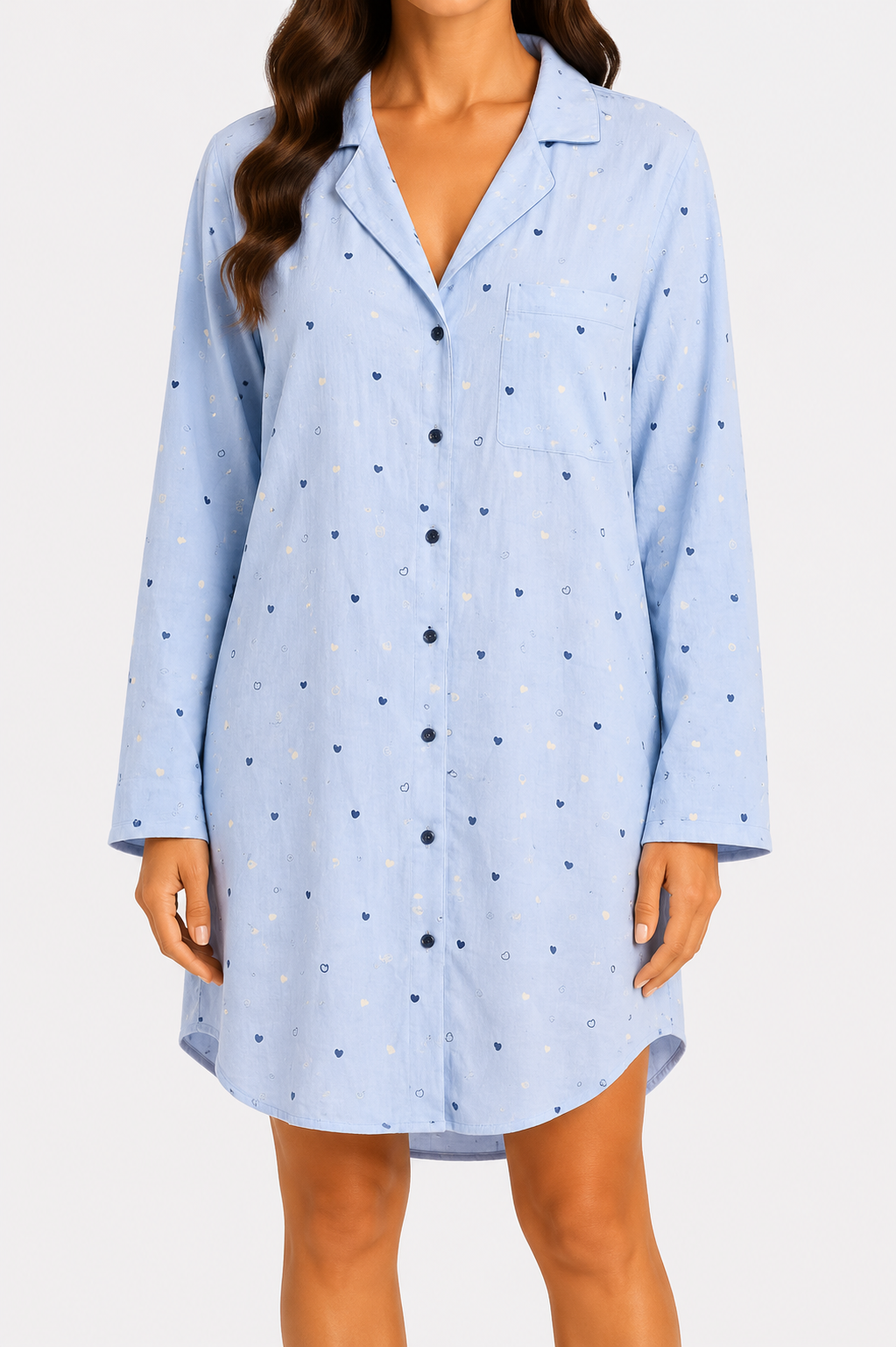 Sky Blue Heart Print Sleep Shirt