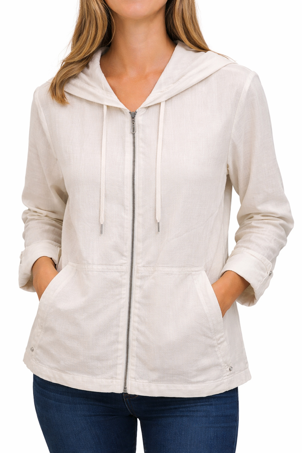 Woven White Zip-Up Summer Jacket