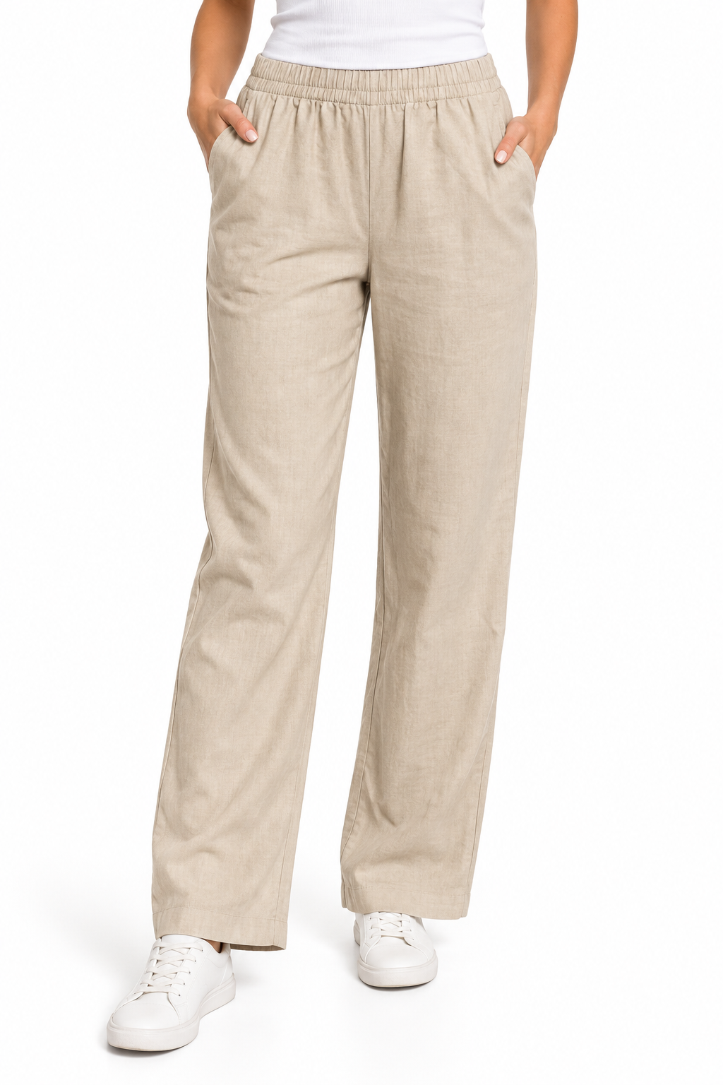 Beige Casual Straight-Leg Pants