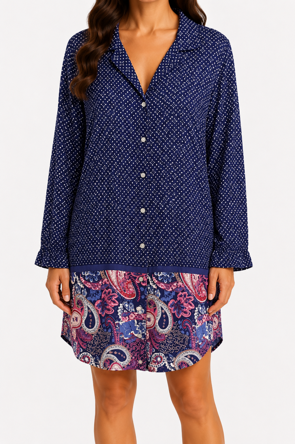 Navy Blue Patterned Sleep Shirt