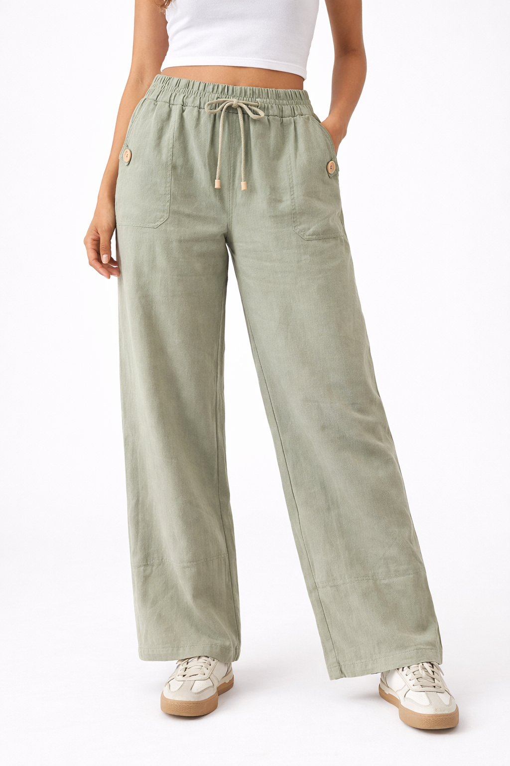 Light Sage Relaxed Fit Linen Pants